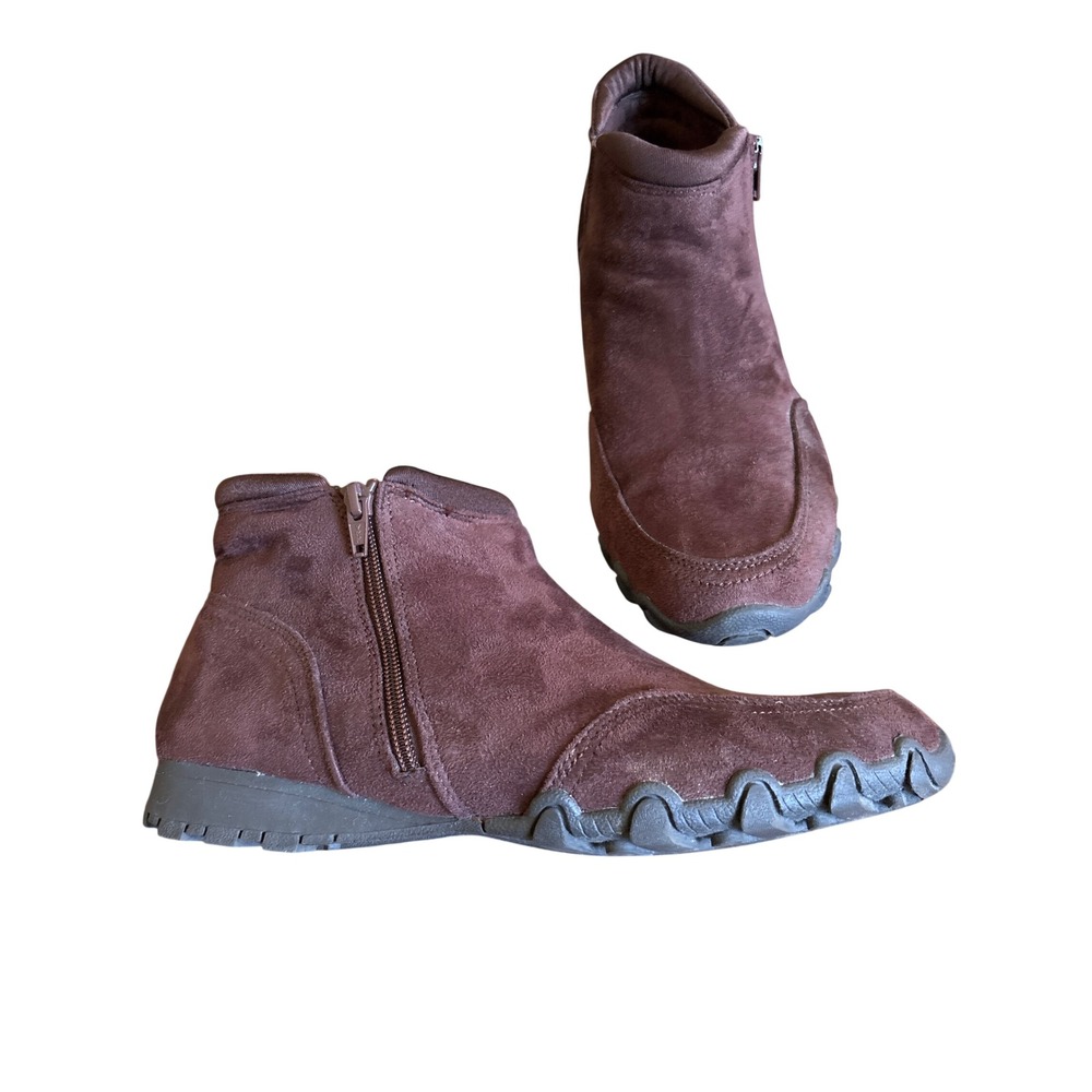 Comfortview Ankle Boots Women 12W Brown Side Zip Lug Sole ASH#15782